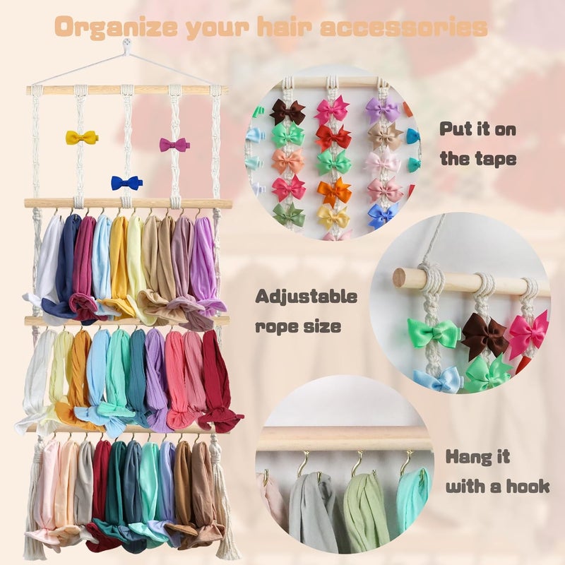 ALinmo Headband Holder Hair Bows Organizer for Girls, Baby Headbands Hair Accessories Organizer Storage Wall Hanging Decor for Toddler Girls Room - Image 3